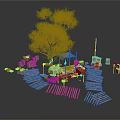 Rustic Outdoor Wooden Scene Design With Tree Fences Pavilion And Planks