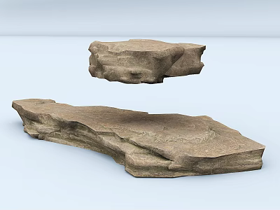 Natural Stone and Wood Decorative Pieces with Floating Block and Placed Base 3d model