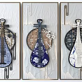 Traditional Chinese Three Panel Wall Decor With Pipa Shaped Artworks And Blue White Porcelain Patterns