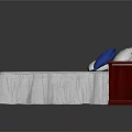 Classic Red Wooden Bed Frame With White Sheet Two Nightstands And Blue Pillow