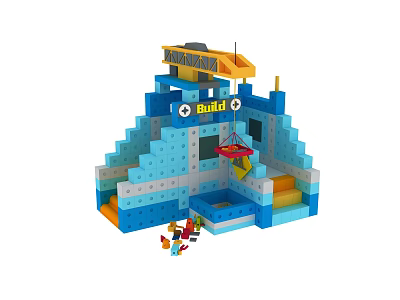 Interactive Build Themed Children's Playground For Kids With Colorful Blocks Crane And Steps 3d model