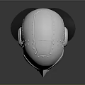 Silver Metallic Robot Head With Detailed Facial Features Against Gray Background