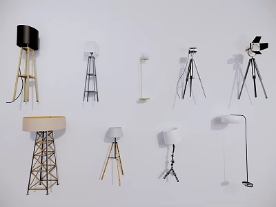 Various Modern Floor Lamps with Different Stand Designs and Decorative Shades 3d model