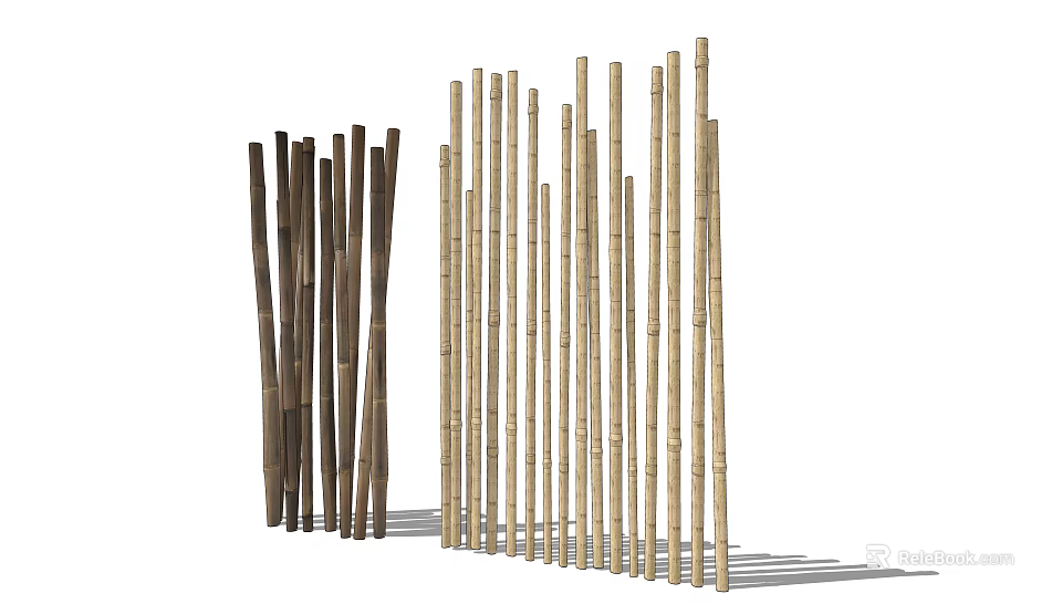 Natural Bamboo Partition With Vertical Sticks In Dark Brown And Light Beige 3d model 
