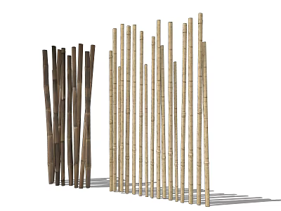 Natural Bamboo Partition With Vertical Sticks In Dark Brown And Light Beige 3d model