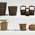 Wooden barrel straw basket 3d model