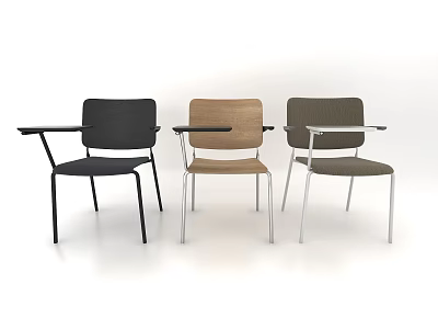 Three Colored Modern Leisure Chairs With Armrests Metal Frame And Fabric Seats 3d model