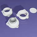 White Plastic Parts With Silver Circular Component And Ring Shape On Purple Background