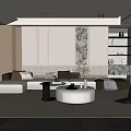 Modern Living Room Interior Design With Marble Accent Wall White Sofa And Round Coffee Table