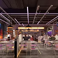 Modern Restaurant Interior Design With Warm Lighting Orange Stools And Customers At Bar Counter