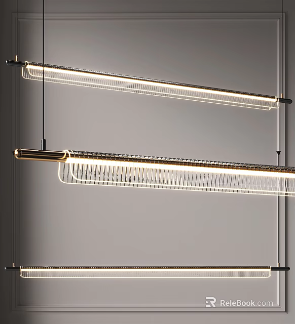 Elegant Modern Luxury Kitchen Chandelier With Gold Metal Linear Design 3d model 