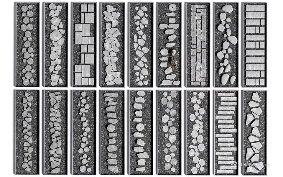 Various Stepping Stones Designs With Stone Brick And Pebble Arrangements For Garden Pathway 3d model 