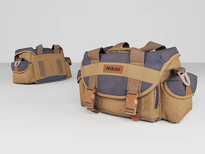Nikon Blue And Brown Camera Bag With Adjustable Straps For Photography Gear 3d model