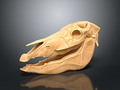 Animal Skull 3D Model With Detailed Structure Light Brown Color And Dark Background 3d model