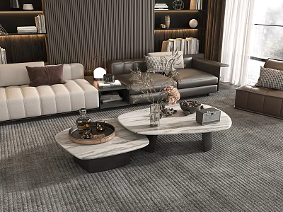 Modern Coffee Table With Marble Top In Contemporary Living Room Decor Setup 3d model