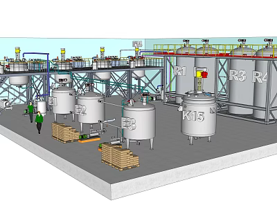 Industrial Equipment For Industrial Facility With Large Storage Tanks And Piping Systems 3d model