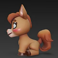 Cute Cartoon Style Brown Pony Sculpture Carving With Big Eyes And Sitting Pose
