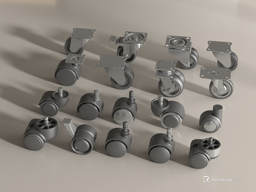 Different Types of Metal Swivel Casters With Various Mounting Plates And Wheels 3d model 