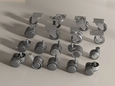 Different Types of Metal Swivel Casters With Various Mounting Plates And Wheels 3d model