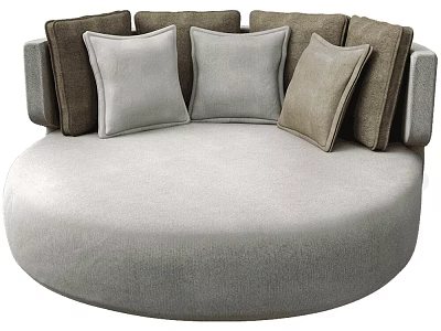 Round Design Outdoor Sofa With Light Gray Cushions And Brown Throw Pillows 3d model