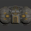 Steampunk Mechanical Vehicle With Multiple Wheels Pipes And Gold Accents