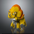 Yellow Cartoon Triceratops Toy Character With Orange Frill White Belly And Green Feet