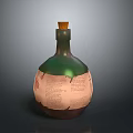 Decorative Green And Brown Glass Bottle With Cork Stopper And Paper Wrapping With Text