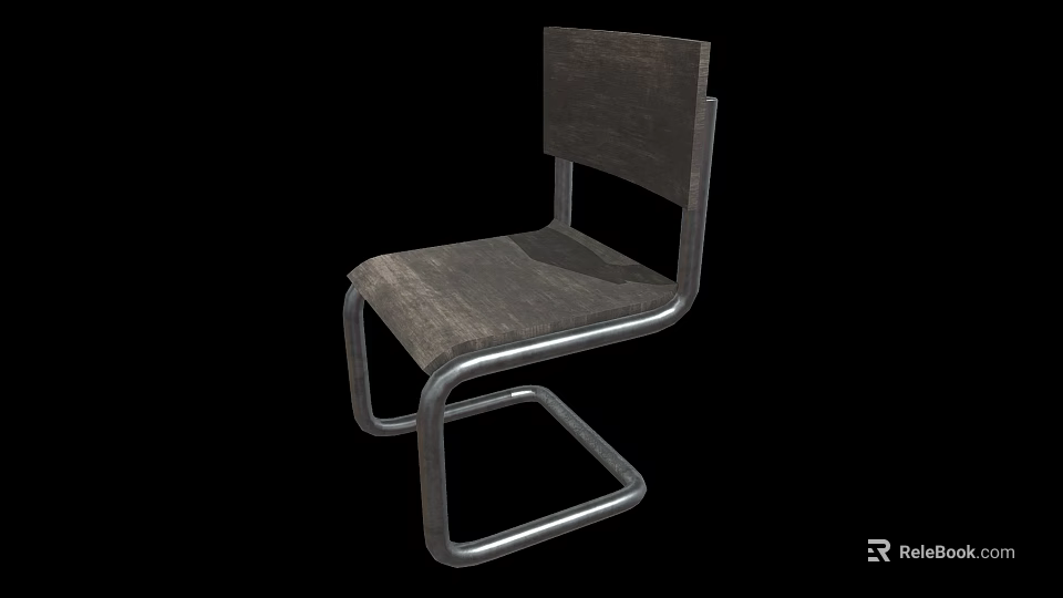 Modern Office Chair With Metal Frame And Wooden Seat Backrest Design 3d model 