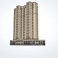 Modern High Rise Residential Building Exterior Design With Commercial Podium And Balconies