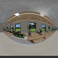 Indoor Golf Simulator Practice Space With Green Turf And Golf Course Display For Fitness Training