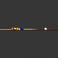 Billiard Accessories With Wooden Cue Colored Balls In Triangle Rack And White Cue Ball