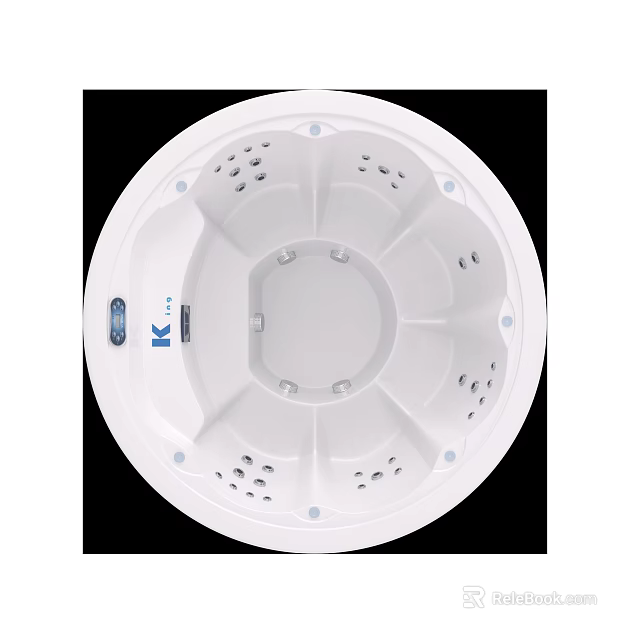 Round White Bathtub With Massage Jets And Circular Design Features 3d model 