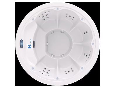 Round White Bathtub With Massage Jets And Circular Design Features 3d model