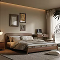 Cozy Modern Bedroom With Wooden Bed Framed Art Desk Pendant Lamp And Window Plants