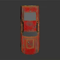 Red Vintage Car Model With Weathered Paint Black Roof And Golden Shiny Wheels