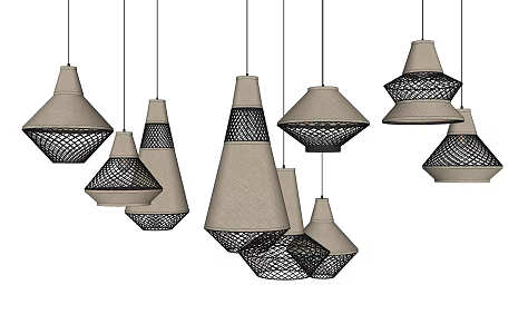 New Chinese Chandelier Lantern Small Chandelier Combination 3d model