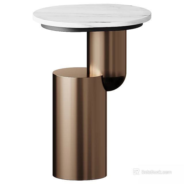 Elegant Modern Side Table With Round Black Top And Brass Cylindrical Base 3d model 