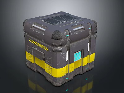 Gray Storage Box For Household Use With Yellow Stripes Black Protrusions And Solar Panel Top 3d model