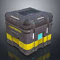 Gray Storage Box For Household Use With Yellow Stripes Black Protrusions And Solar Panel Top
