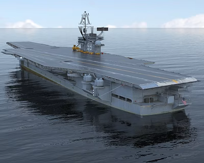 Aircraft Carrier Sailing On Sea Surface 3d model
