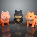 Three Cute Shiba Inu Plush Toys With Pink Black And Orange Colors