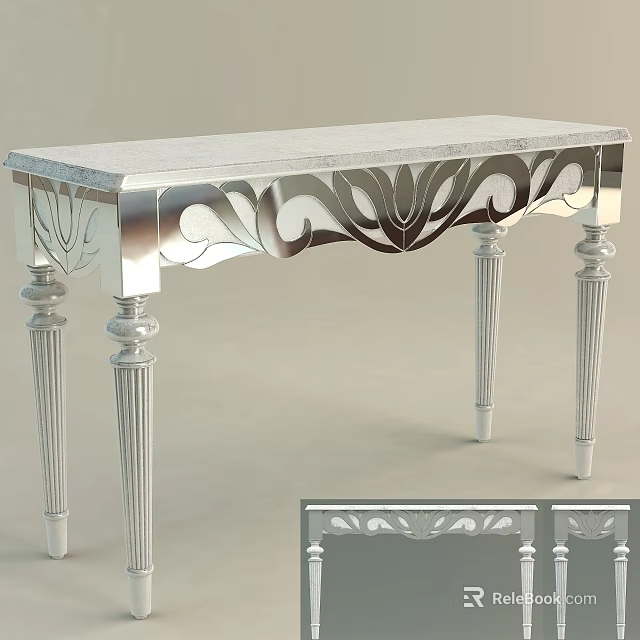 Silver Metal Console Table With Ornate Carved Patterns And Elegant Leg Design 3d model 