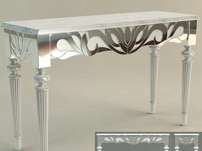 Silver Metal Console Table With Ornate Carved Patterns And Elegant Leg Design 3d model