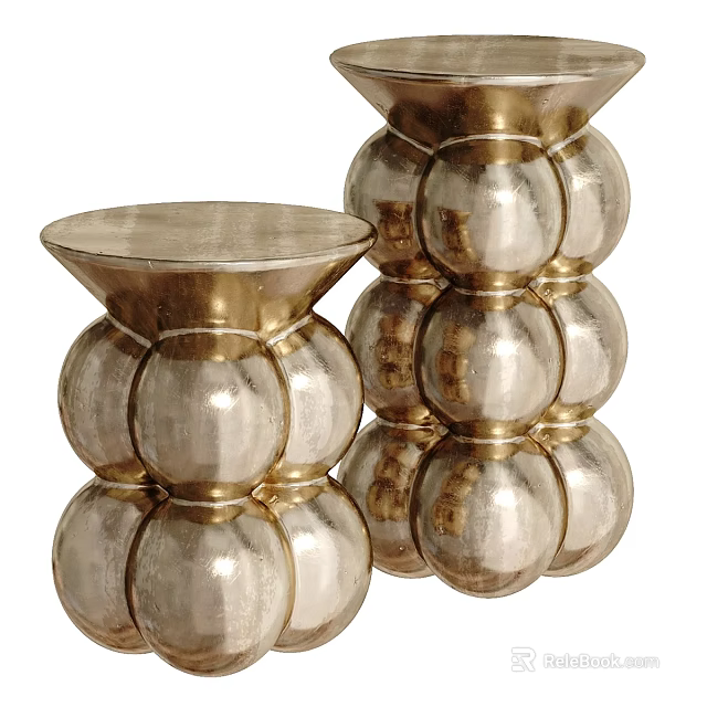 Elegant Round Tables With Metallic Gold Silver Spherical Design For Home Decor 3d model 