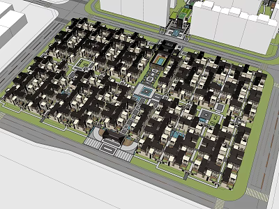 Aerial View Of Modern Residential Community With Organized Buildings Road Network And Green Spaces 3d model