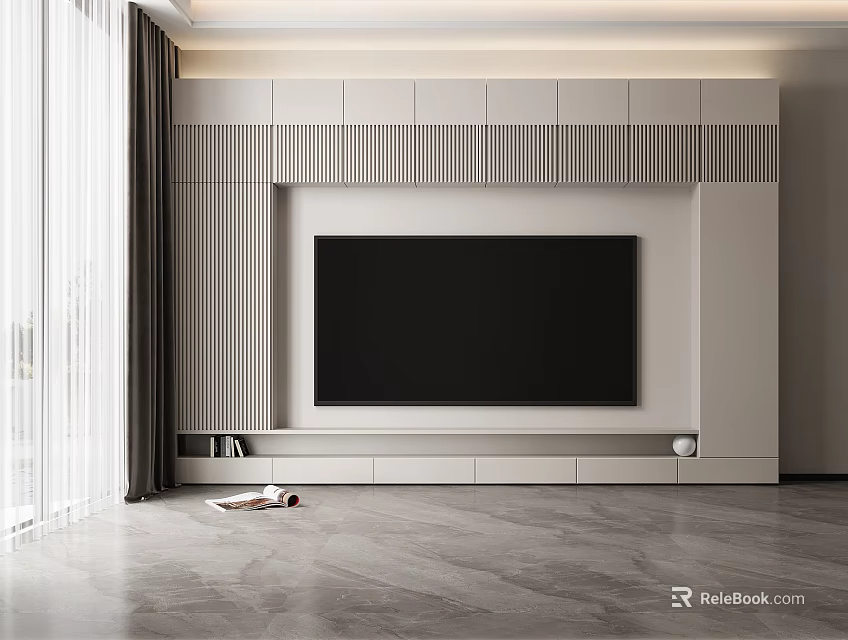 Modern TV Background Wall With Panel And Storage 3d model