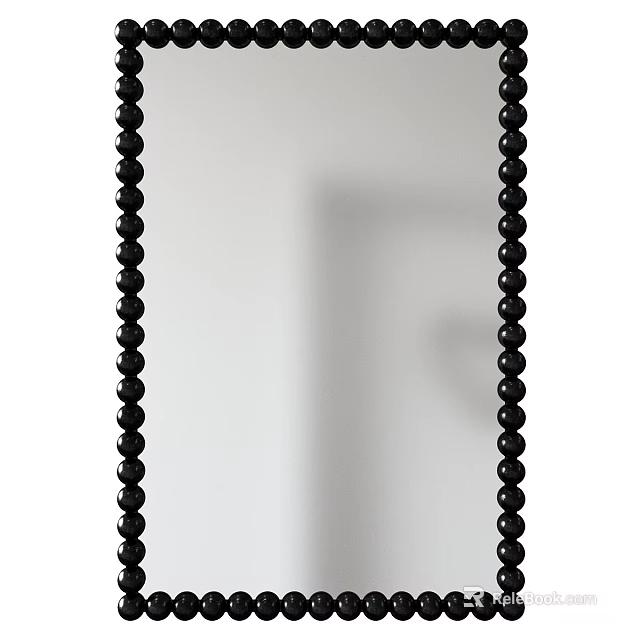 Modern Decorative Mirror With Black Beaded Frame On White Background And Shadow 3d model 