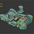 Mechanical Railway Bogie Structure With Metal Frame Cylindrical Components And Wheels 3d model