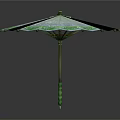 White Canopy Umbrella With Green Decorative Trim And Floral Patterns For Daily Life