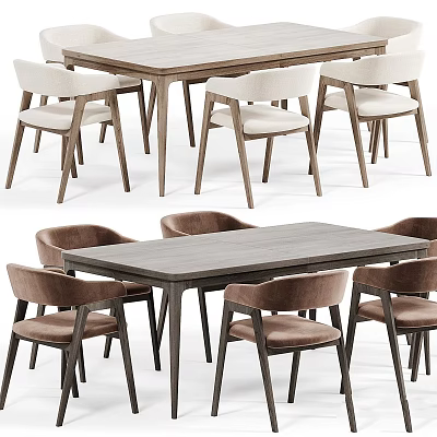 Modern Wooden Dining Table And Comfortable Upholstered Chairs Set For Home 3d model